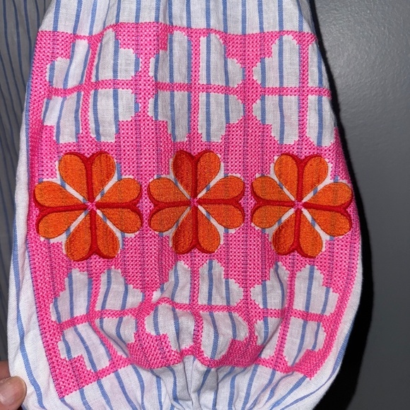 EUC Vilagallo Kaya Striped Embroidered Blouse Blue White Size 50 2XL - Picture 7 of 8